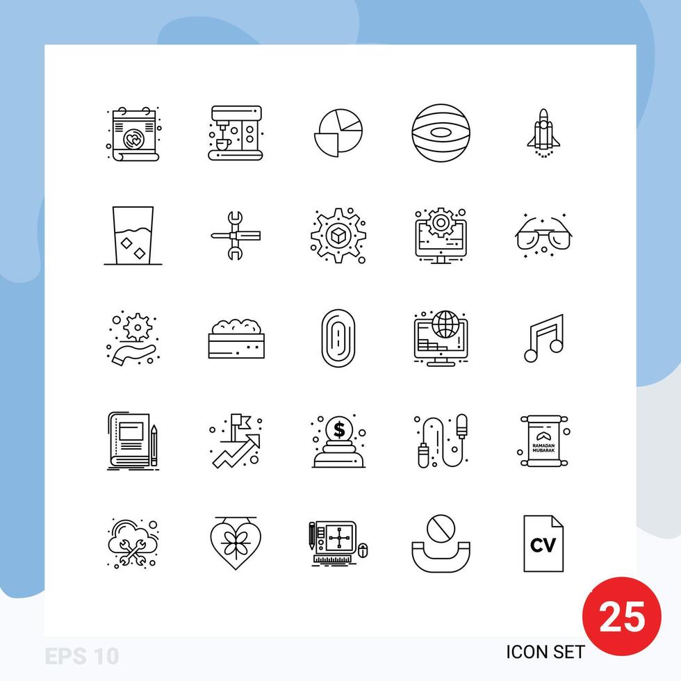 Pack of 25 creative Lines of and marketing pie launching space Editable Vector Design Elements