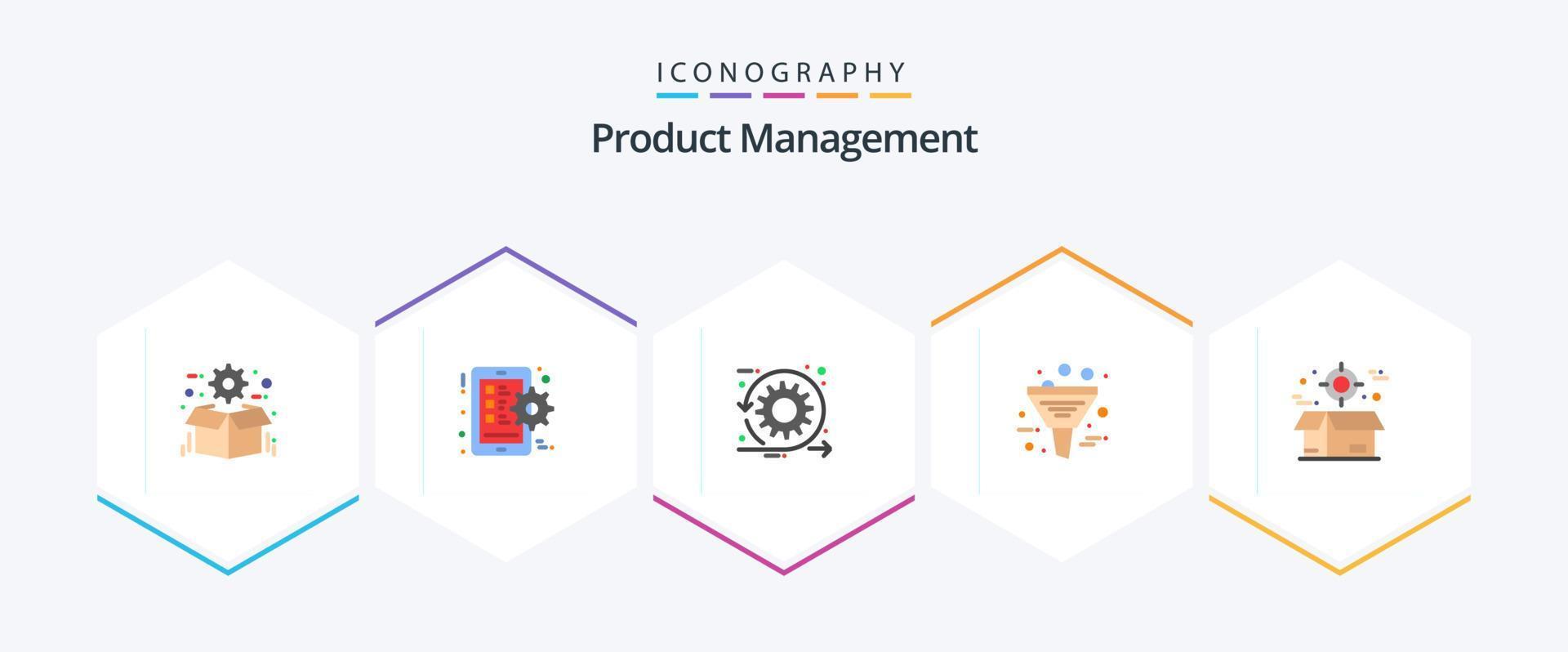 gestión de productos paquete de 25 iconos planos que incluye gestión. datos. teléfono inteligente negocio. pique vector