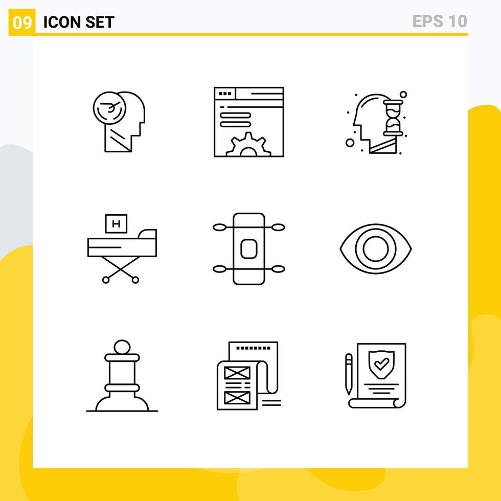 Modern Set of 9 Outlines Pictograph of health fitness web brower disease hour glass Editable Vector Design Elements