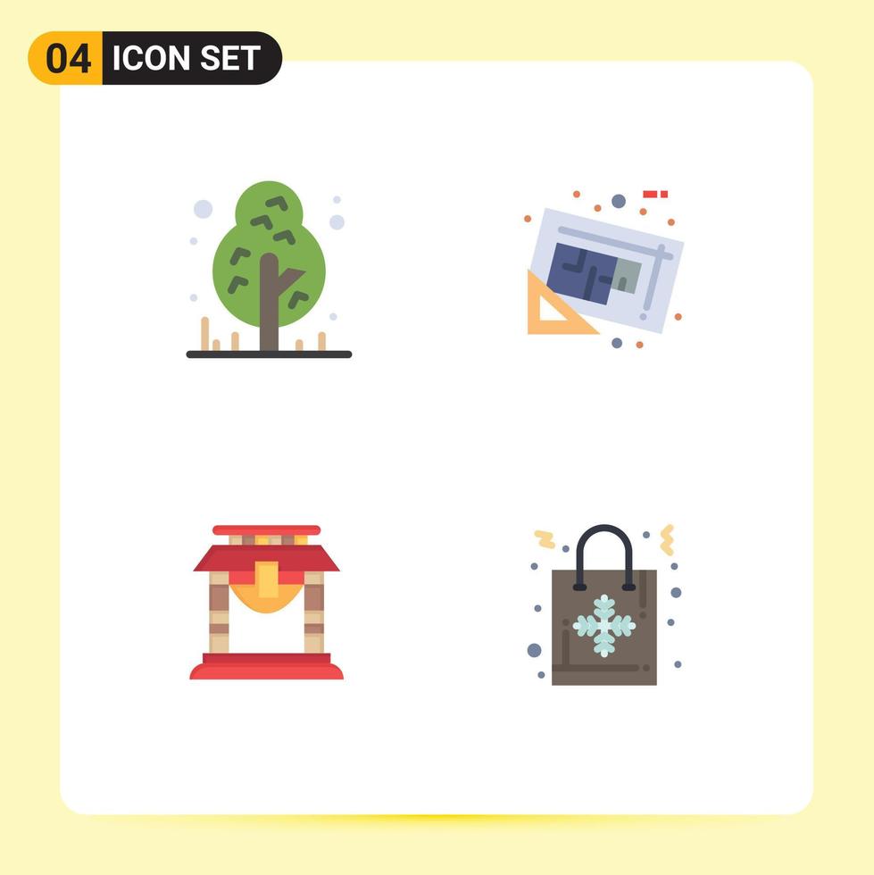 conjunto de 4 iconos planos vectoriales en la cuadrícula para el mapa del árbol de la puerta de camping elementos de diseño vectorial editables de china vector