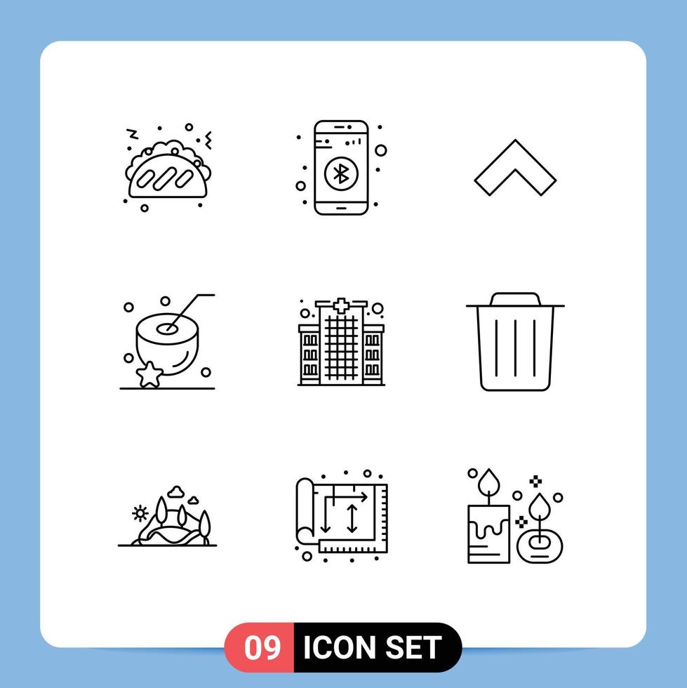 9 Universal Outline Signs Symbols of care clinic up building food Editable Vector Design Elements