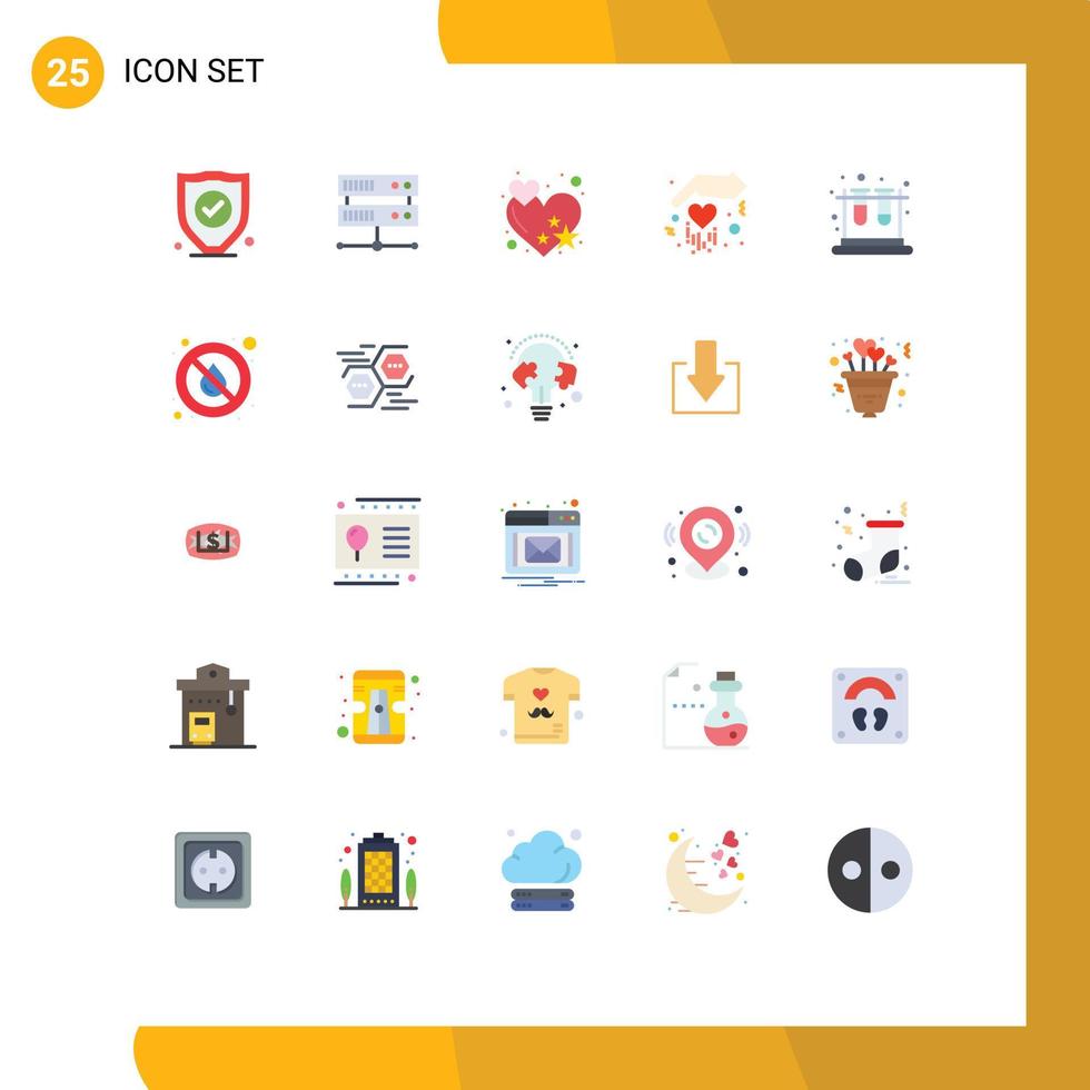 Pack of 25 Modern Flat Colors Signs and Symbols for Web Print Media such as no education heart test school Editable Vector Design Elements