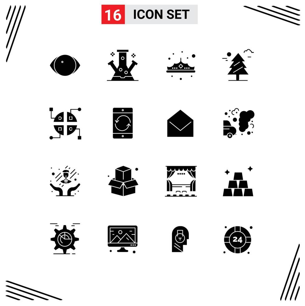 Universal Icon Symbols Group of 16 Modern Solid Glyphs of canada tree technology forest jewelry Editable Vector Design Elements