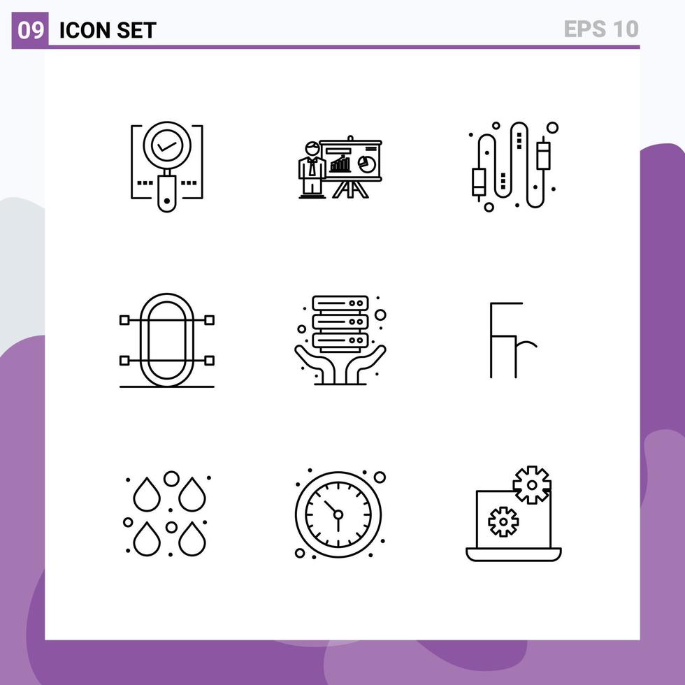 Mobile Interface Outline Set of 9 Pictograms of rowing game professor crew connection Editable Vector Design Elements