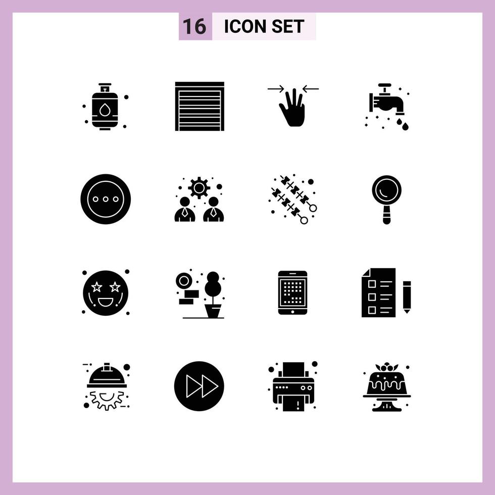 Modern Set of 16 Solid Glyphs and symbols such as loading ellipsis hand plumbing mechanical Editable Vector Design Elements