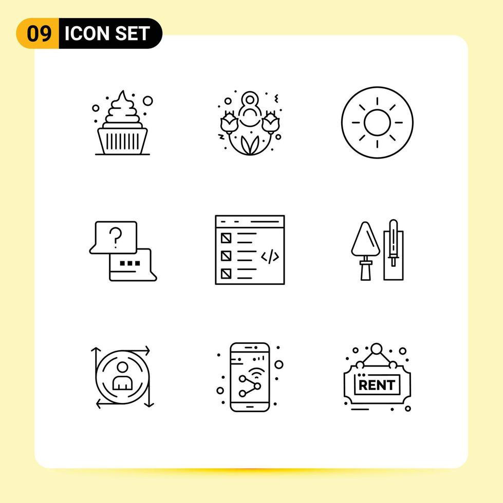 Modern Set of 9 Outlines and symbols such as list develop sun coding chat Editable Vector Design Elements