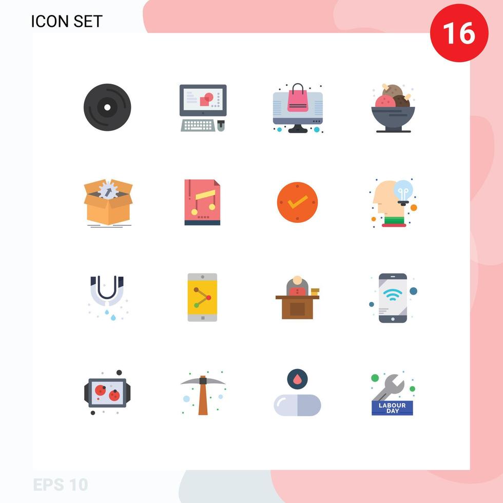 Pictogram Set of 16 Simple Flat Colors of performance sweet online party dessert Editable Pack of Creative Vector Design Elements