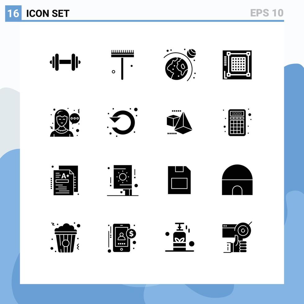 Modern Set of 16 Solid Glyphs Pictograph of communication website astronomy web grid Editable Vector Design Elements