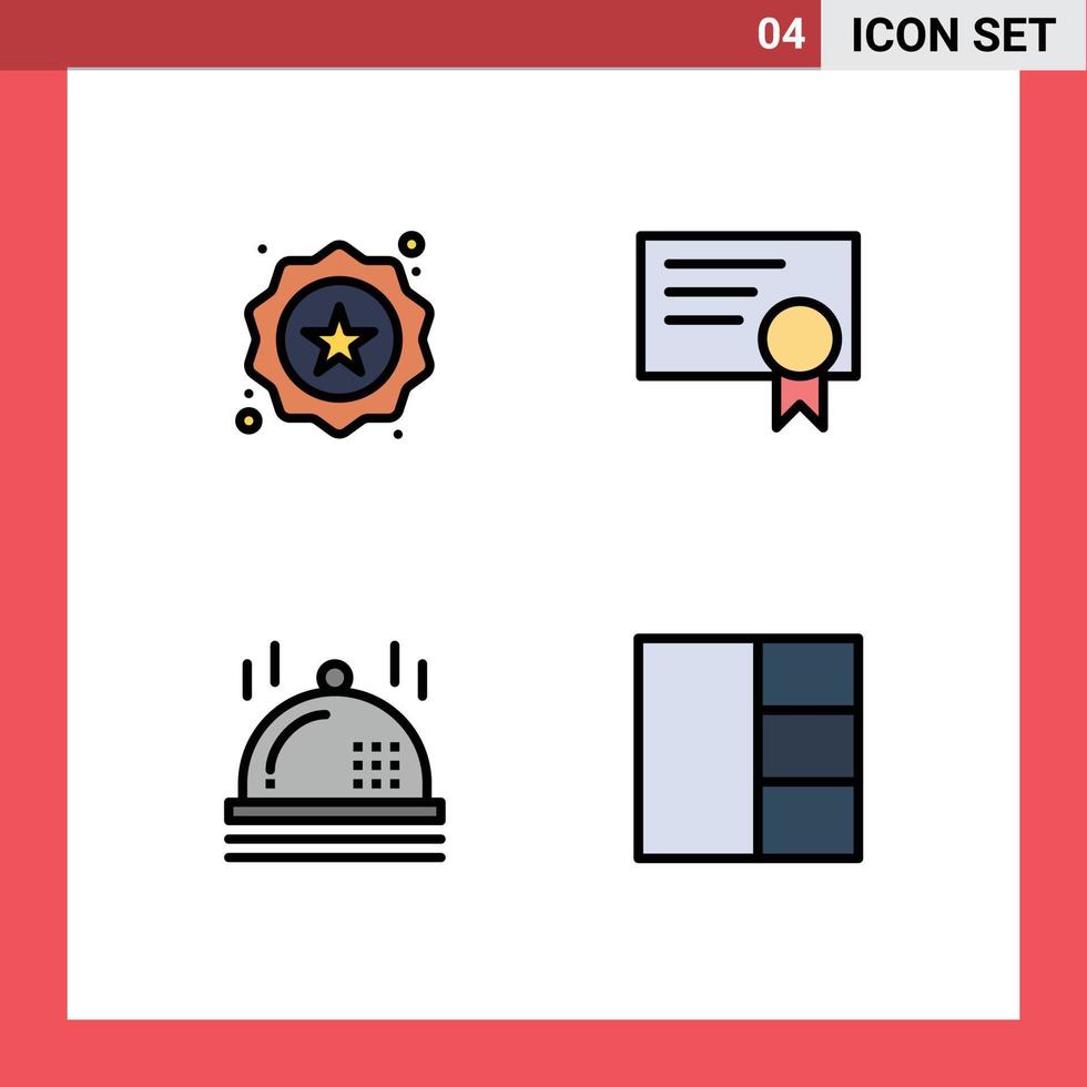 Group of 4 Modern Filledline Flat Colors Set for badge dinner shopping education layout Editable Vector Design Elements