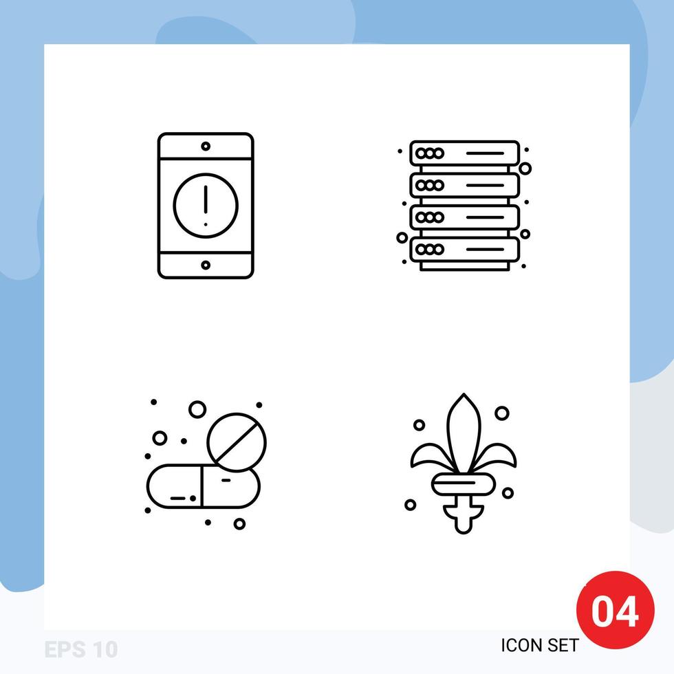 4 Thematic Vector Filledline Flat Colors and Editable Symbols of alert drugs error rack pills Editable Vector Design Elements