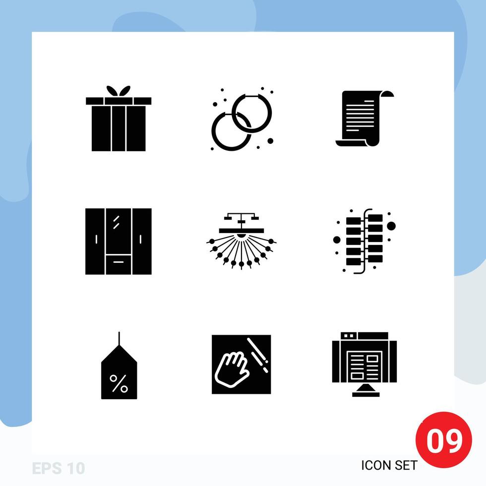 Set of 9 Modern UI Icons Symbols Signs for optimization interior file furniture closet Editable Vector Design Elements