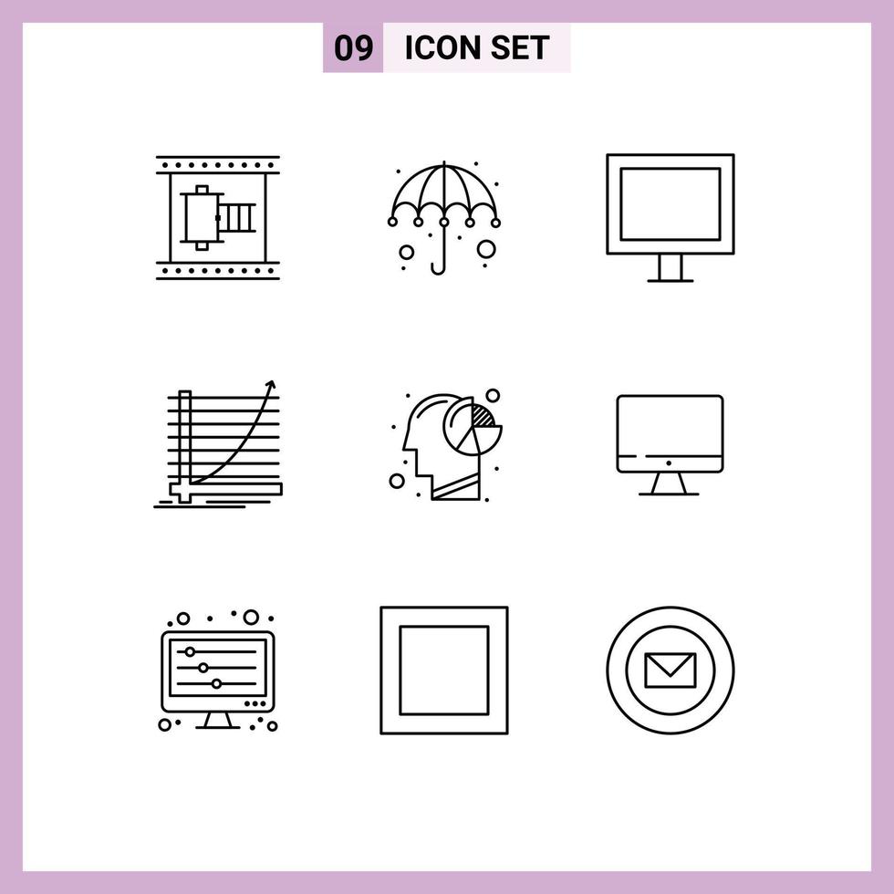 9 Outline concept for Websites Mobile and Apps goal curve umbrella chart tv Editable Vector Design Elements