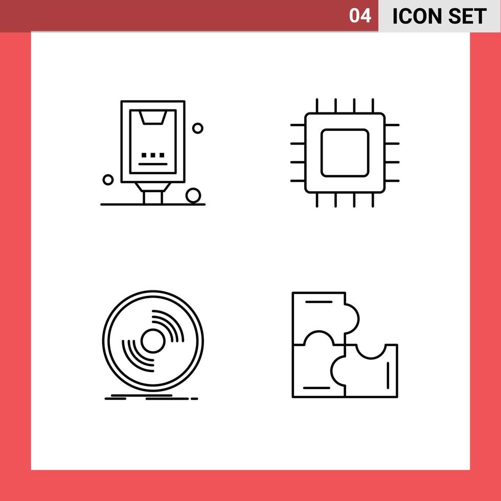 Group of 4 Modern Filledline Flat Colors Set for advertising hardware marketing computers dj Editable Vector Design Elements