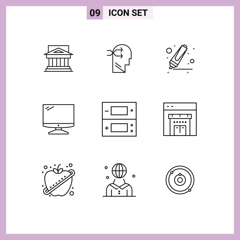User Interface Pack of 9 Basic Outlines of device computer mental chang marker drawing Editable Vector Design Elements