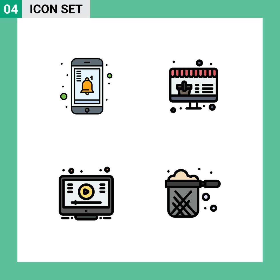 4 User Interface Filledline Flat Color Pack of modern Signs and Symbols of mobile youtube online learn pan Editable Vector Design Elements