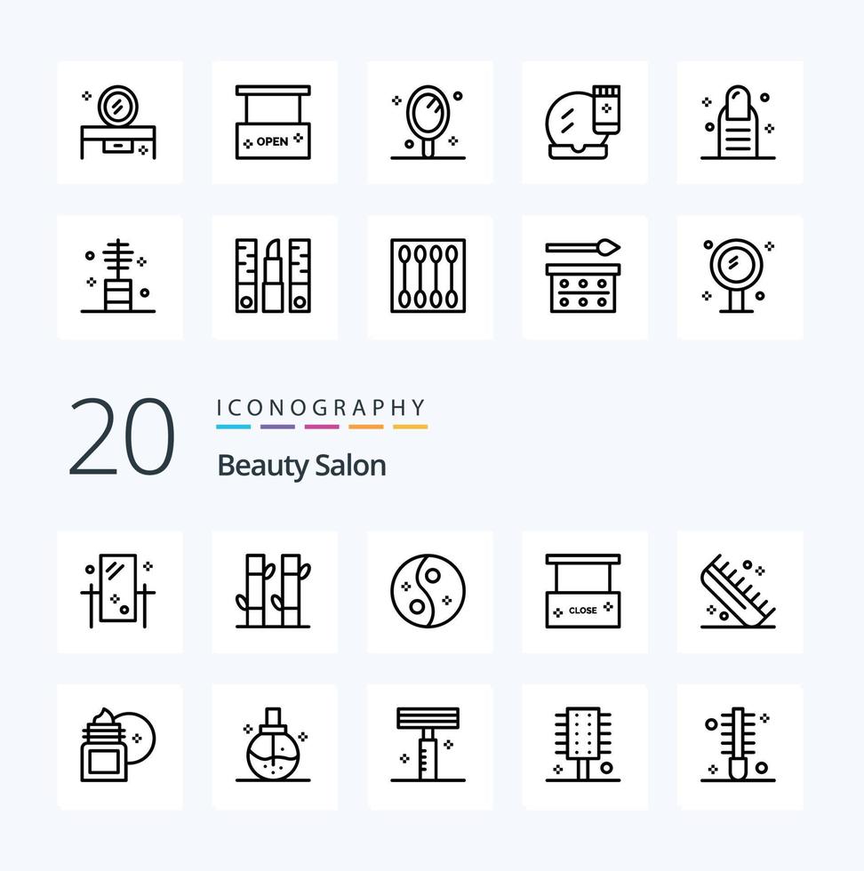 20 Beauty Salon Line icon Pack like close salon board yoga beauty and spa style vector