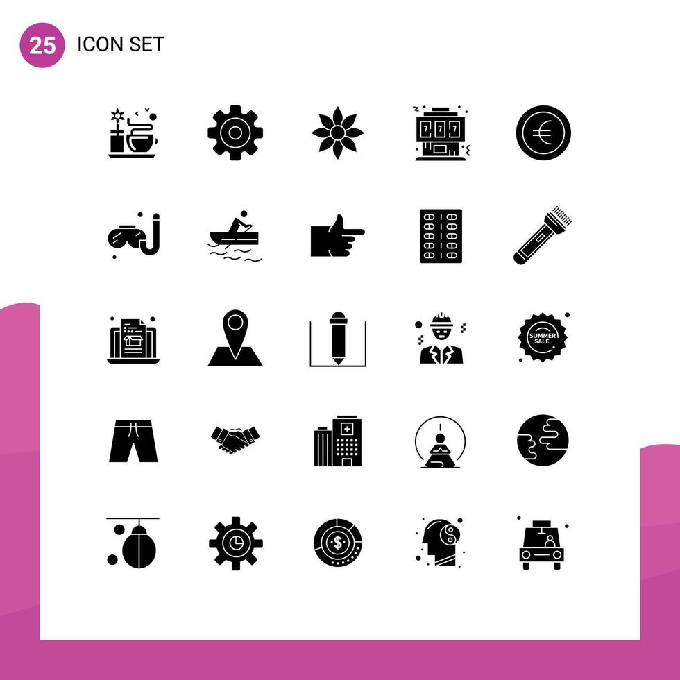 Stock Vector Icon Pack of 25 Line Signs and Symbols for coin joystick amaryllis flower controller game Editable Vector Design Elements