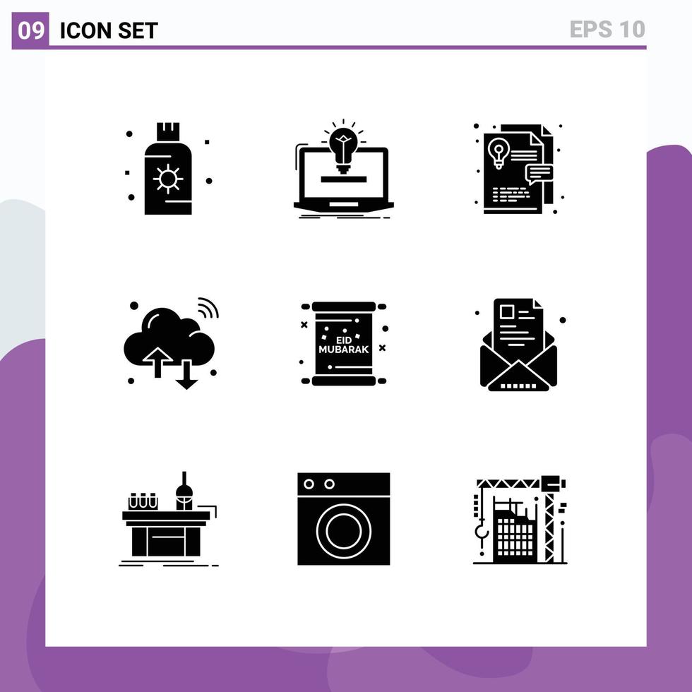 User Interface Pack of 9 Basic Solid Glyphs of wifi internet of things bulb internet graphic design Editable Vector Design Elements