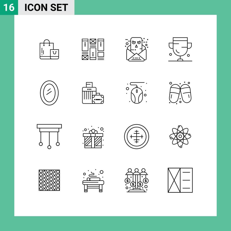 16 Outline concept for Websites Mobile and Apps appliances medal chat cup achievement Editable Vector Design Elements