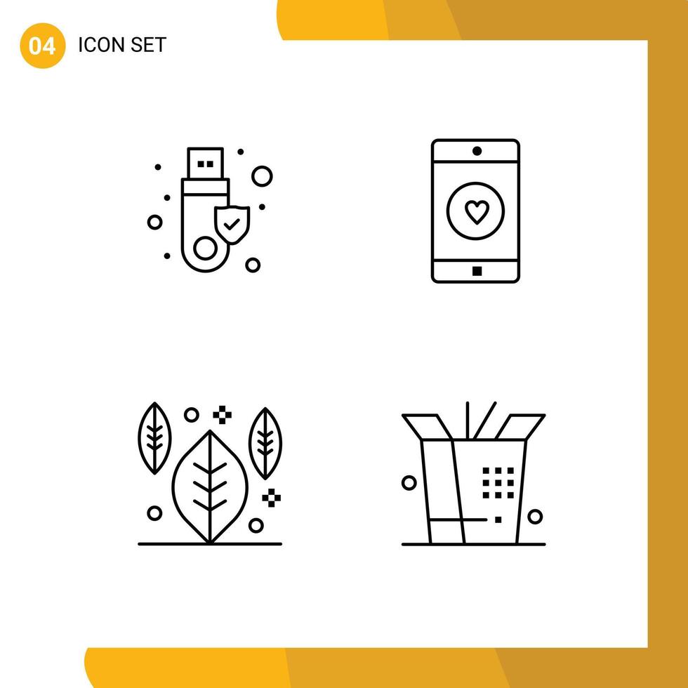 4 Universal Line Signs Symbols of security autumn usb mobile application thanksgiving Editable Vector Design Elements