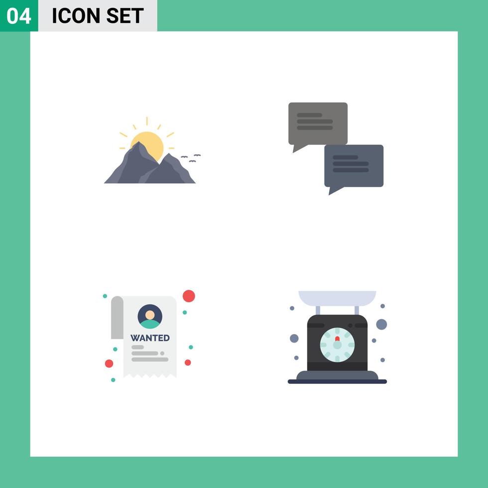 Universal Icon Symbols Group of 4 Modern Flat Icons of hill state mountain communication check weight Editable Vector Design Elements