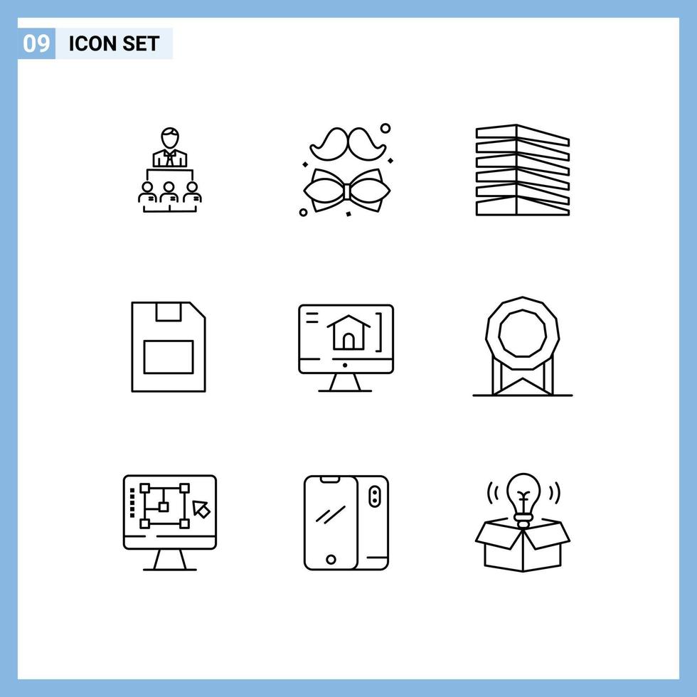 Outline Pack of 9 Universal Symbols of storage card father estate office Editable Vector Design Elements