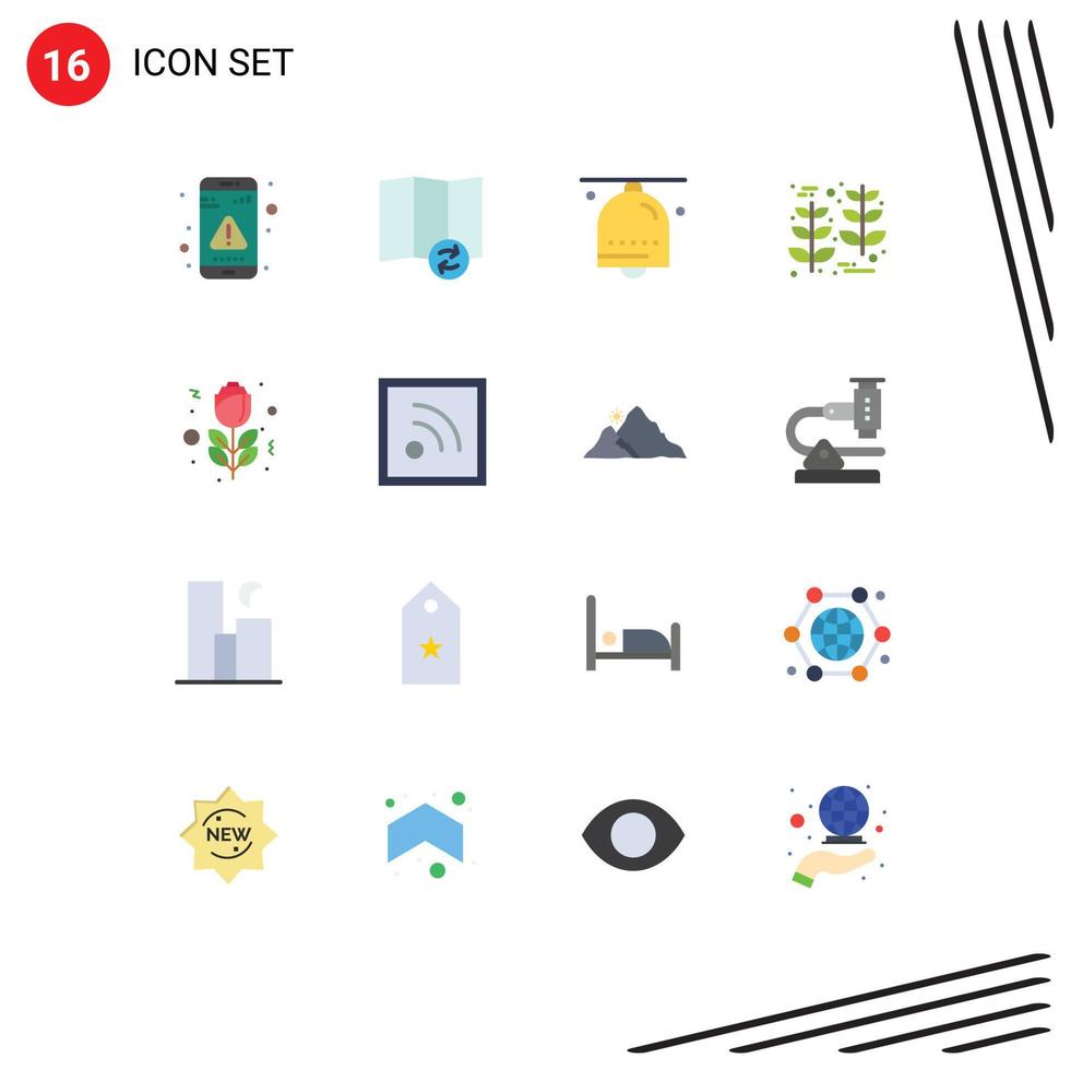 conjunto moderno de 16 colores planos y símbolos como el anillo de cosecha de alarma de acción de gracias de flores paquete editable de elementos creativos de diseño de vectores