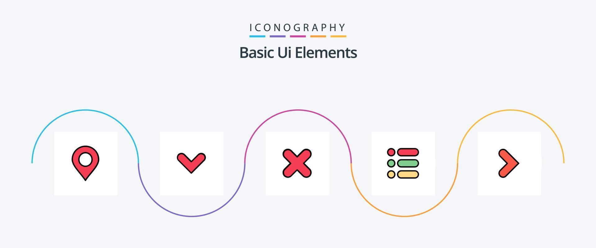 Basic Ui Elements Line Filled Flat 5 Icon Pack Including right. write. delete. text. list vector