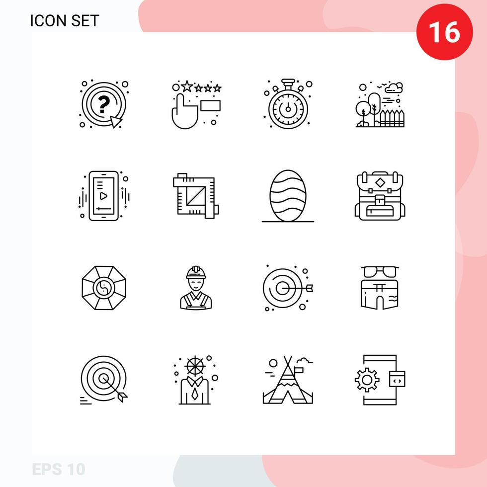 Stock Vector Icon Pack of 16 Line Signs and Symbols for video mobile time media cityscape Editable Vector Design Elements