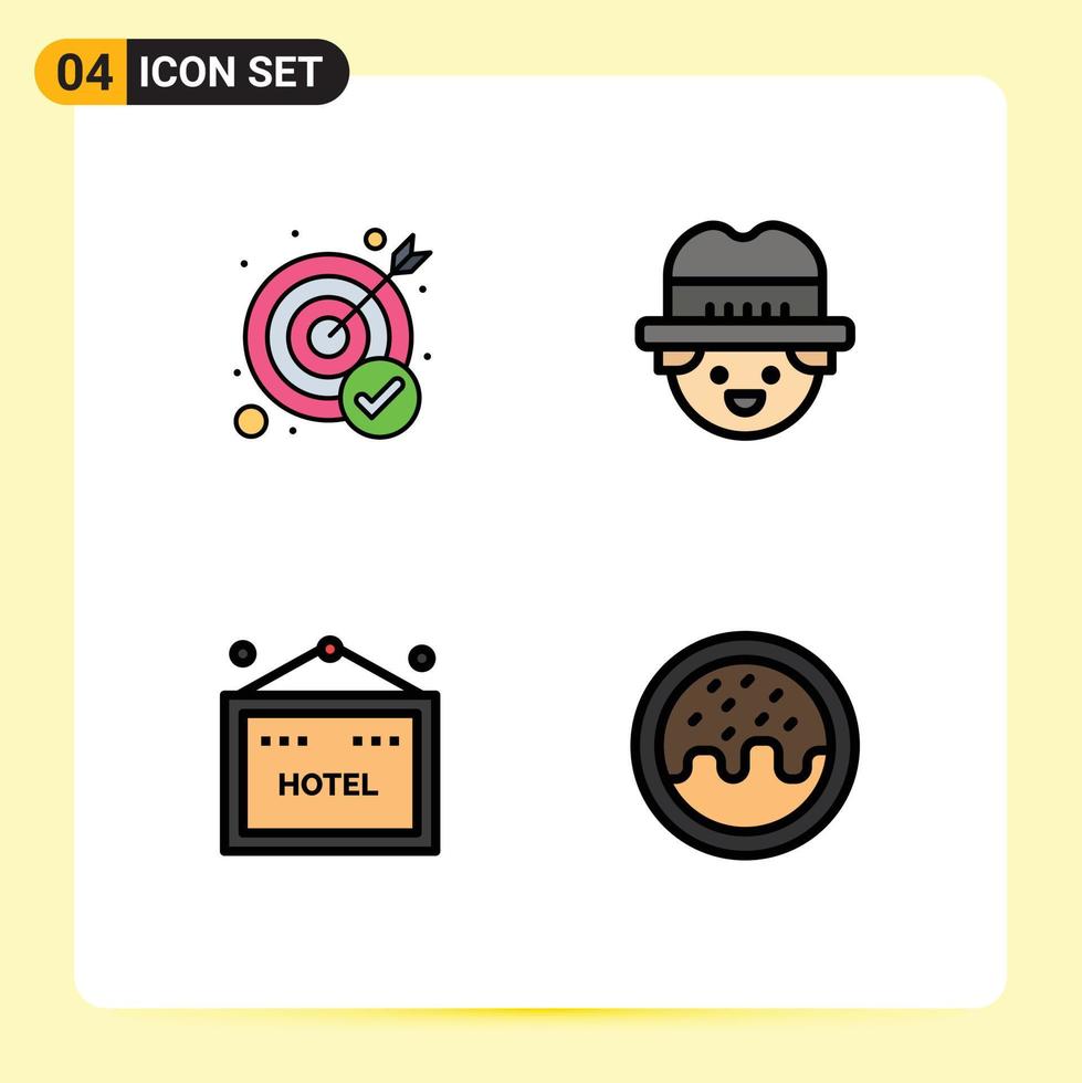 Set of 4 Modern UI Icons Symbols Signs for achievement travel target man donut Editable Vector Design Elements