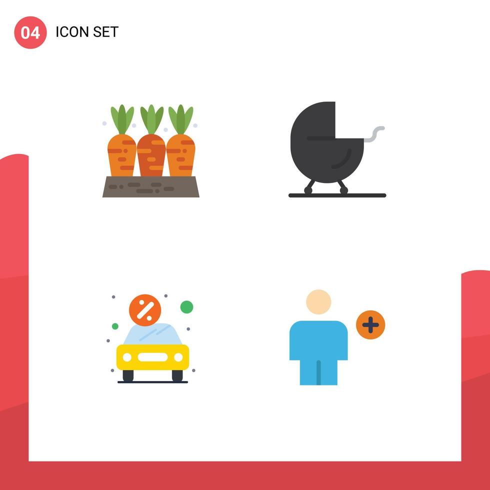 Set of 4 Vector Flat Icons on Grid for agriculture car food buggy money Editable Vector Design Elements