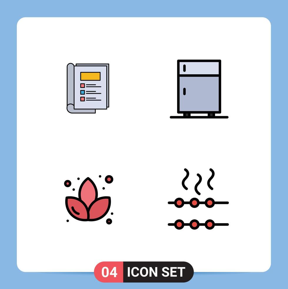 Modern Set of 4 Filledline Flat Colors Pictograph of book lotus report electronic sauna Editable Vector Design Elements