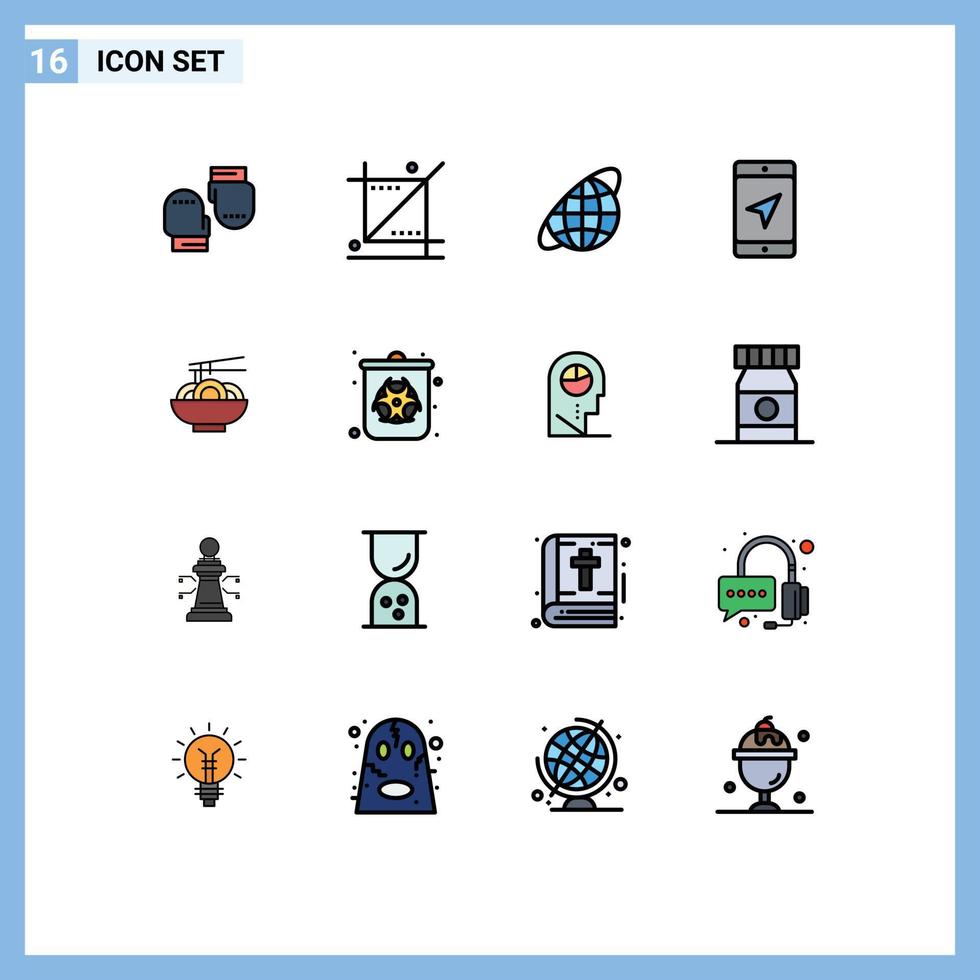 Set of 16 Modern UI Icons Symbols Signs for noodle map tools location universe Editable Creative Vector Design Elements