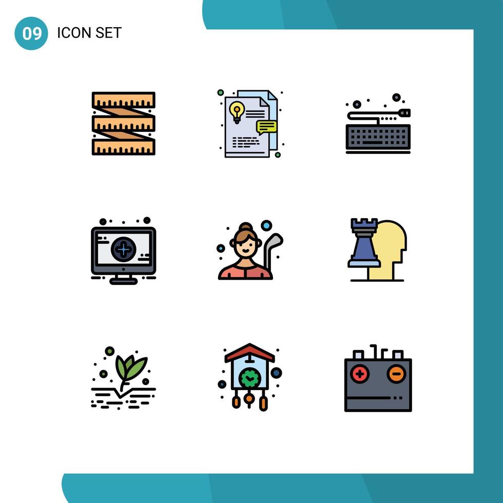 9 iconos creativos signos y símbolos modernos de dama golfista jugador de golf teclado signo de golf elementos de diseño vectorial editables vector