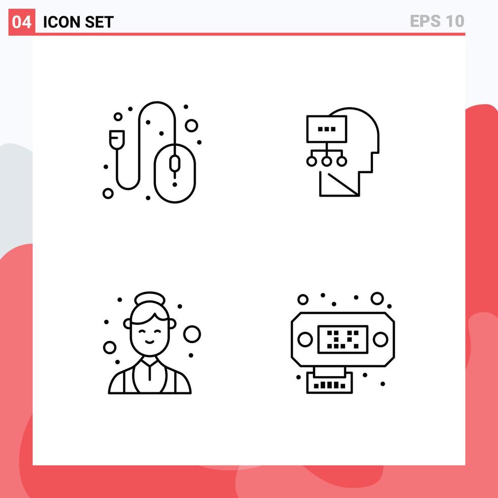 Set of 4 Modern UI Icons Symbols Signs for computer female control mind medical Editable Vector Design Elements