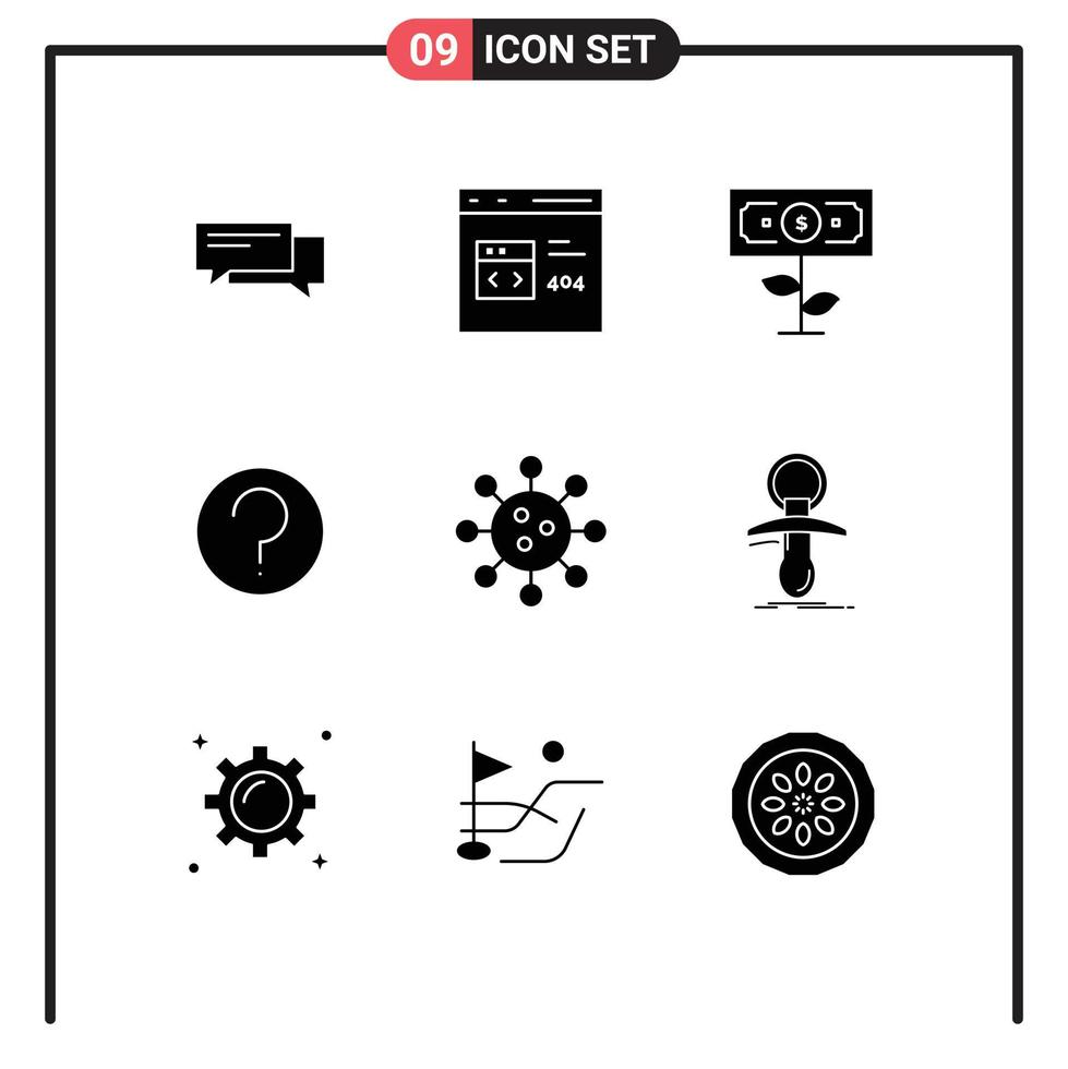 Pictogram Set of 9 Simple Solid Glyphs of help growth browser plant dollar Editable Vector Design Elements