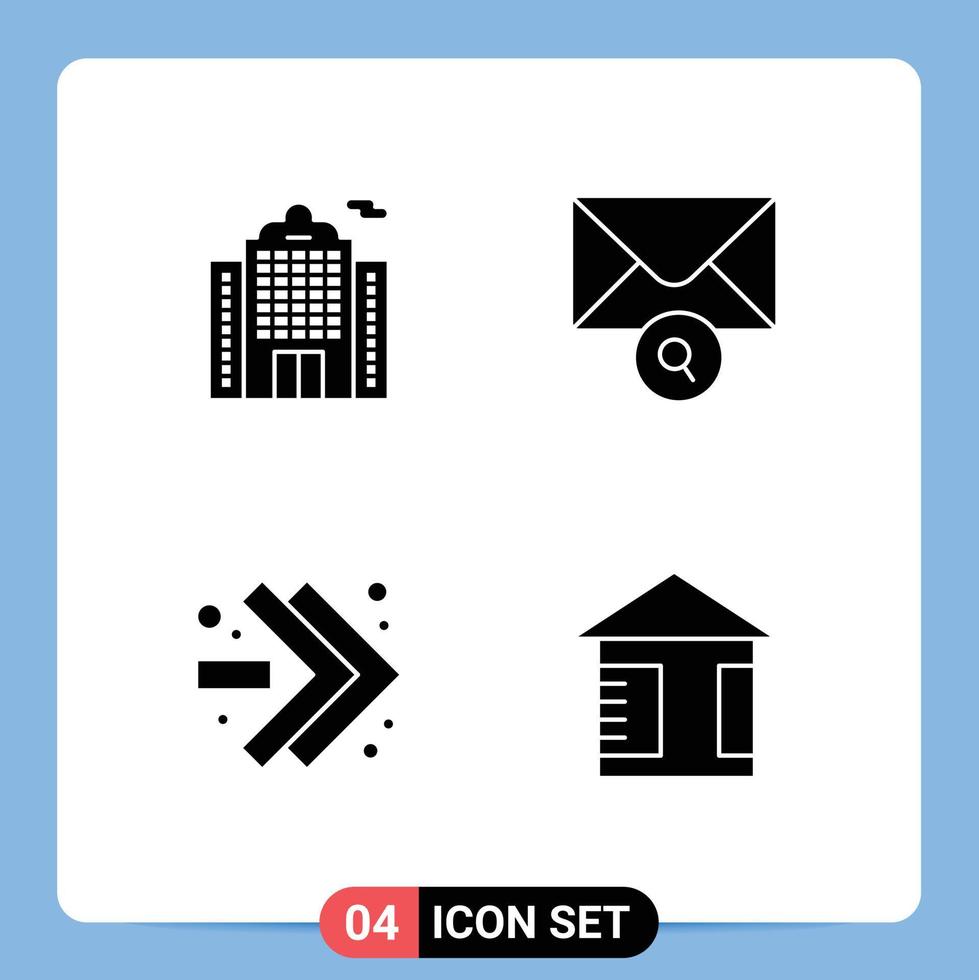 4 Universal Solid Glyph Signs Symbols of apartment advertising mail arrows street Editable Vector Design Elements