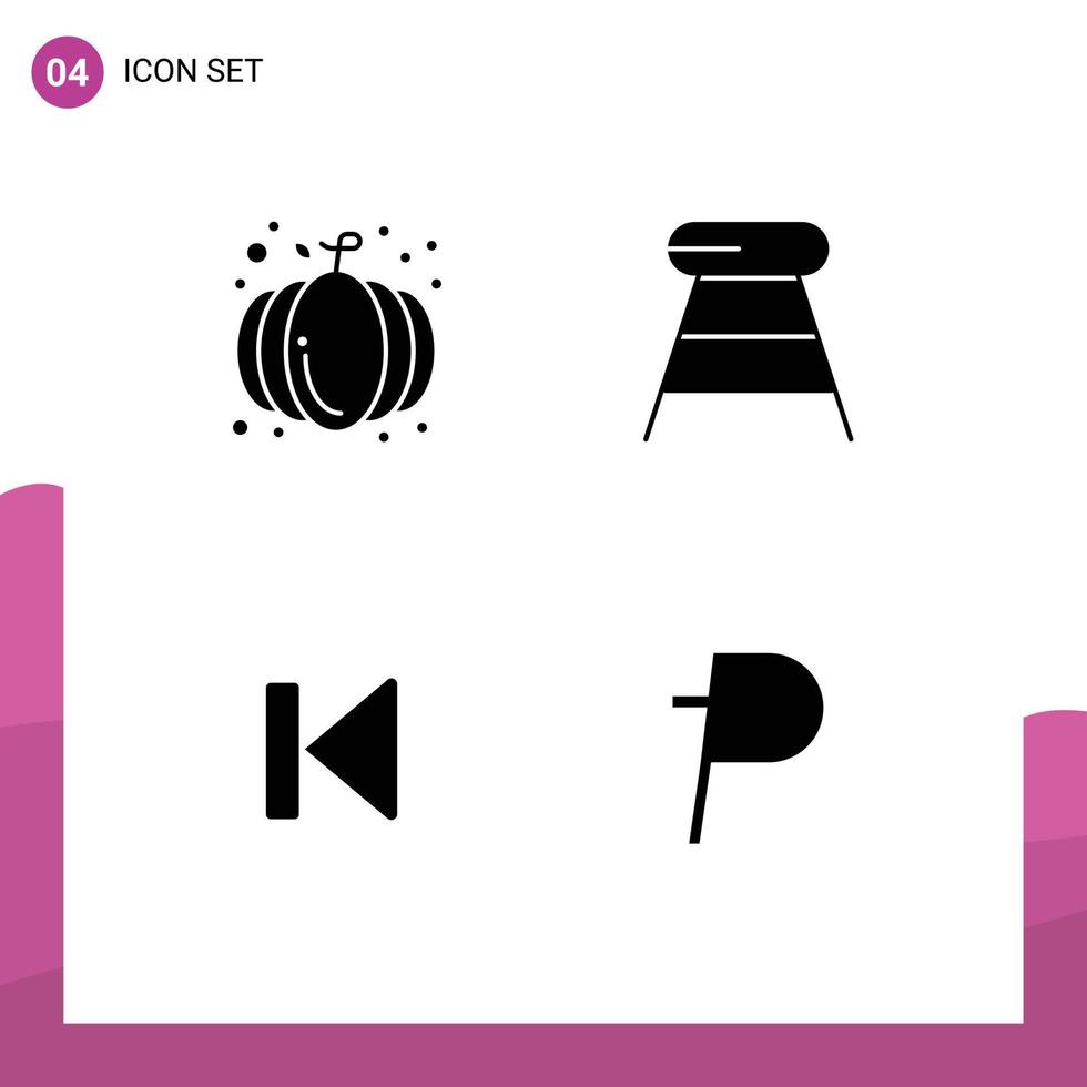 Pack of 4 Modern Solid Glyphs Signs and Symbols for Web Print Media such as autumn beginning pumpkin food media Editable Vector Design Elements