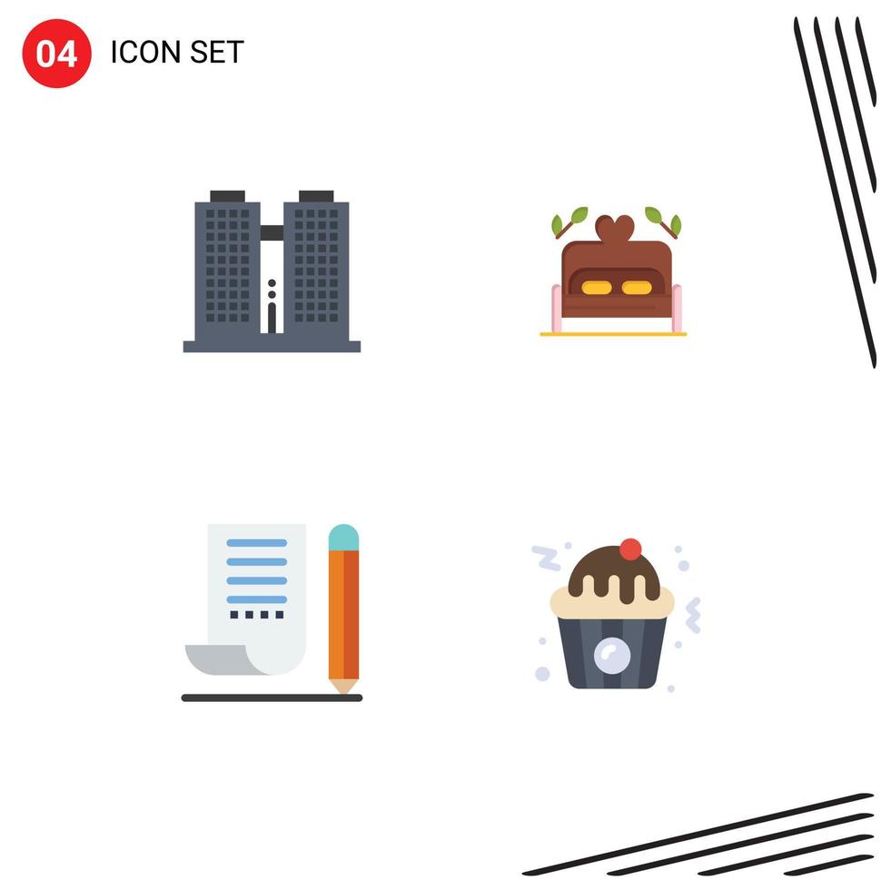 Pack of 4 Modern Flat Icons Signs and Symbols for Web Print Media such as building note pad work heart notepad Editable Vector Design Elements