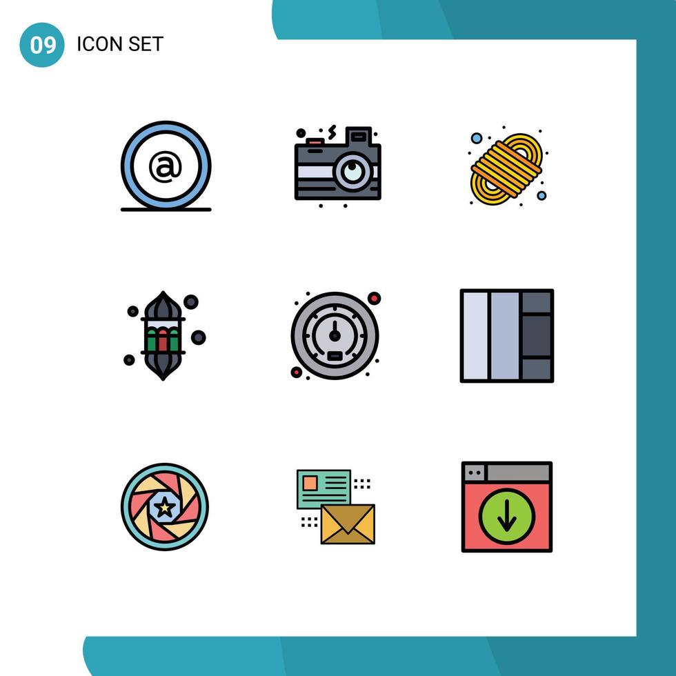 9 Filledline Flat Color concept for Websites Mobile and Apps meter lamp camping rope ramadan lantern Editable Vector Design Elements