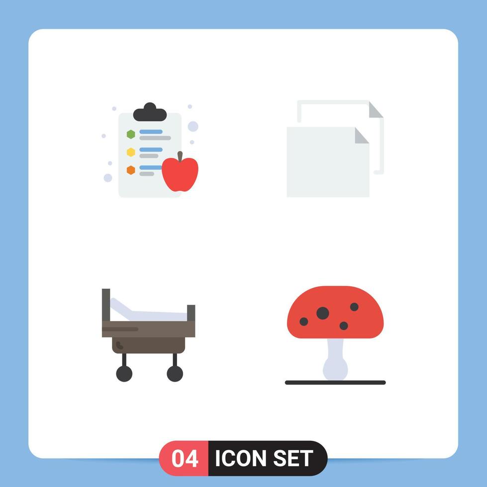 Set of 4 Vector Flat Icons on Grid for apple mushroom copy bed poison Editable Vector Design Elements