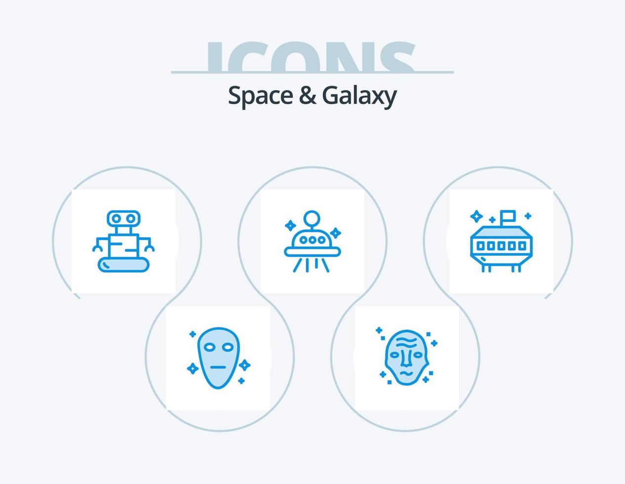 espacio y galaxia azul icon pack 5 diseño de iconos. . exoesqueleto . espacio vector