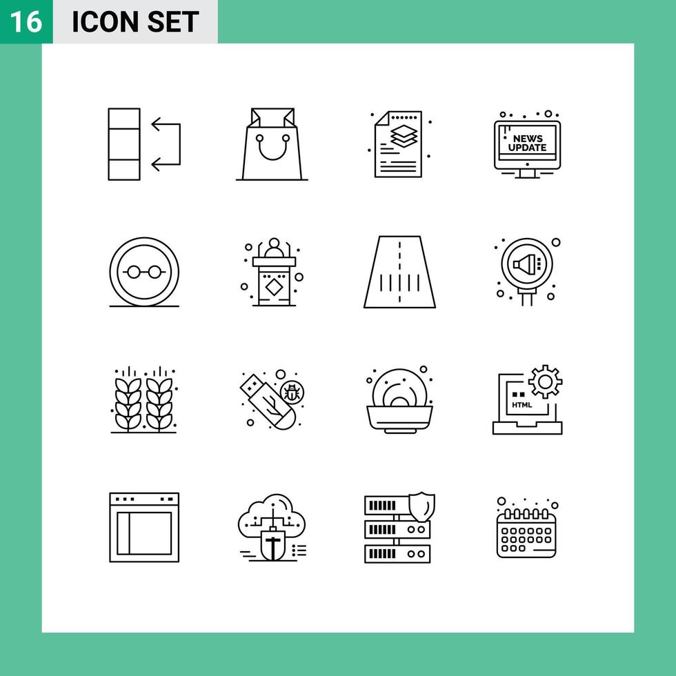 16 iconos creativos, signos y símbolos modernos de anteojos geek, actualización de archivos, noticias, elementos de diseño vectorial editables vector