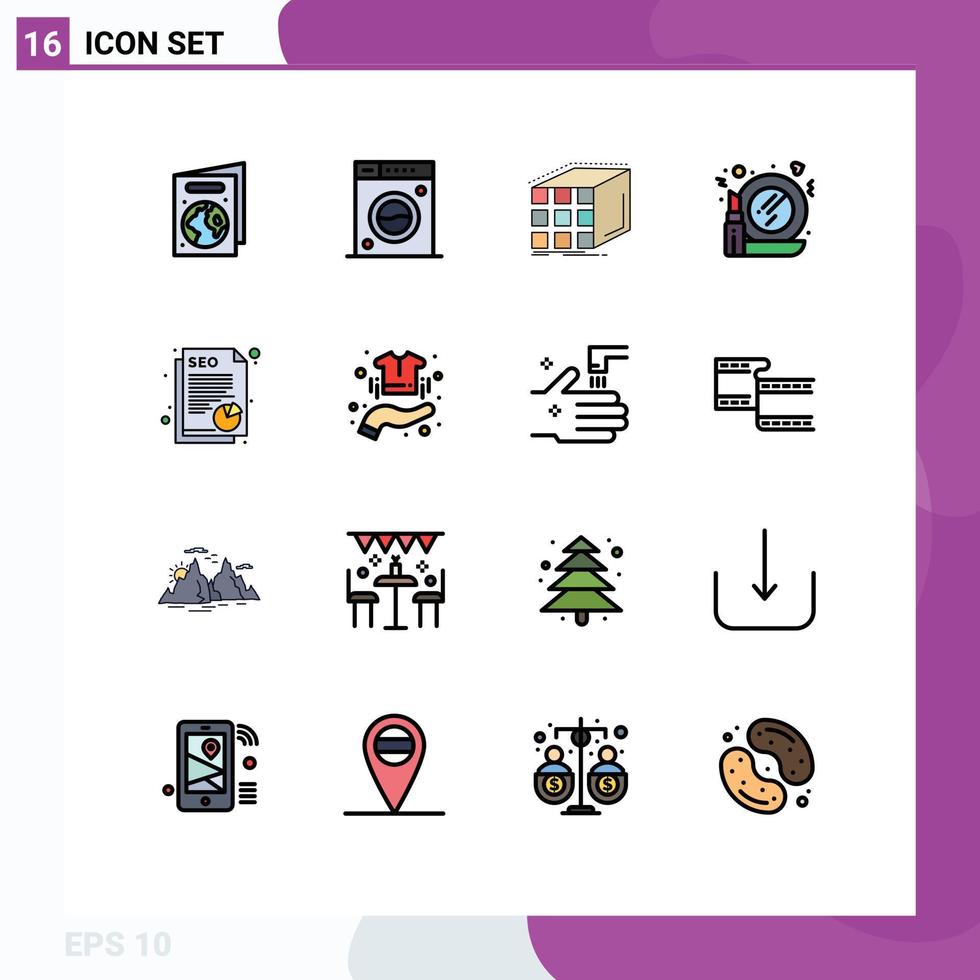Pictogram Set of 16 Simple Flat Color Filled Lines of paper make up aggregation mirror glass Editable Creative Vector Design Elements