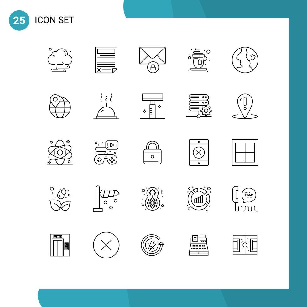 Set of 25 Modern UI Icons Symbols Signs for globe globe mail earth hot Editable Vector Design Elements