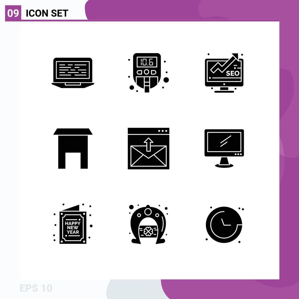 Universal Icon Symbols Group of 9 Modern Solid Glyphs of communication marketplace test institute building seo Editable Vector Design Elements