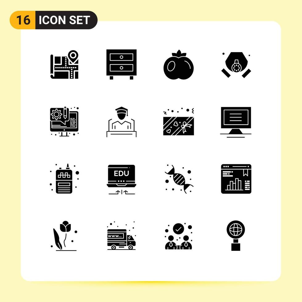 16 iconos creativos signos y símbolos modernos de desarrollo de diseño web diseño de tomate contaminación elementos de diseño vectorial editables vector