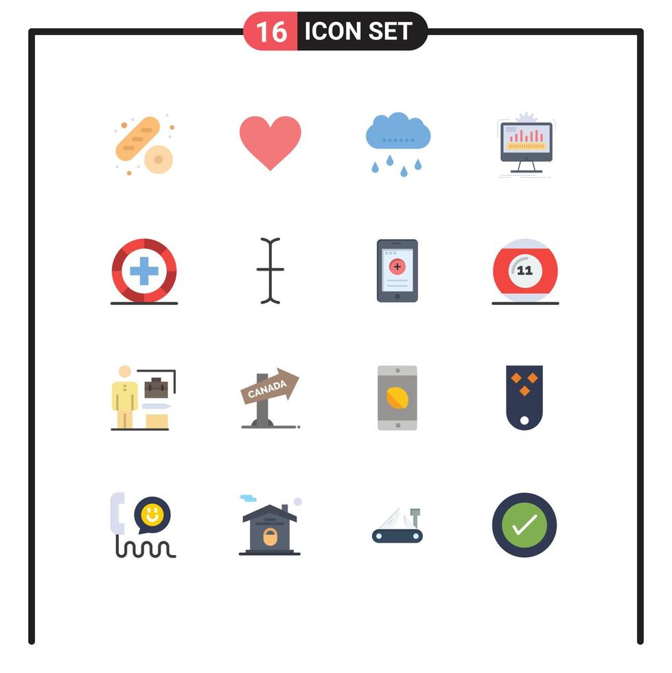Set of 16 Modern UI Icons Symbols Signs for fitness processing rain monitoring admin Editable Pack of Creative Vector Design Elements
