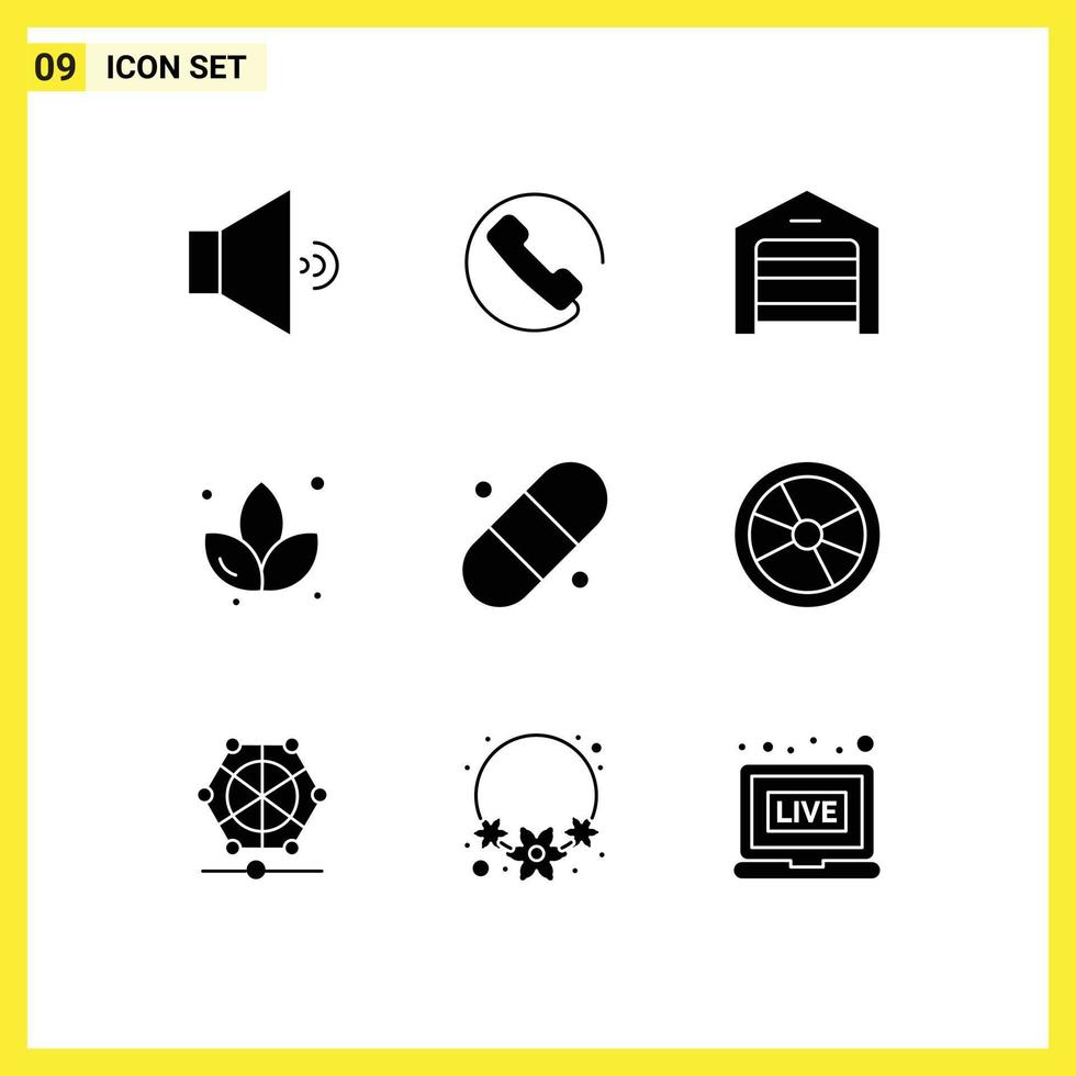 Modern Set of 9 Solid Glyphs and symbols such as chemistry plaster structure patch sauna Editable Vector Design Elements