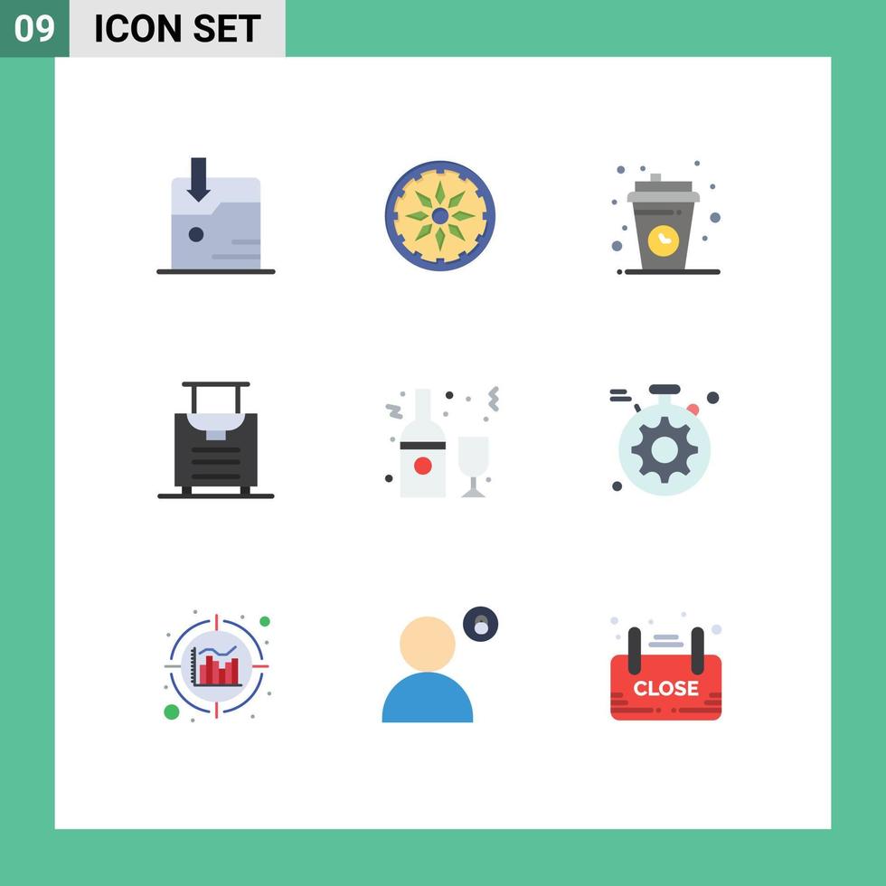 9 iconos creativos signos y símbolos modernos de bebida de vidrio descanso para tomar café alcohol equipaje elementos de diseño vectorial editables vector